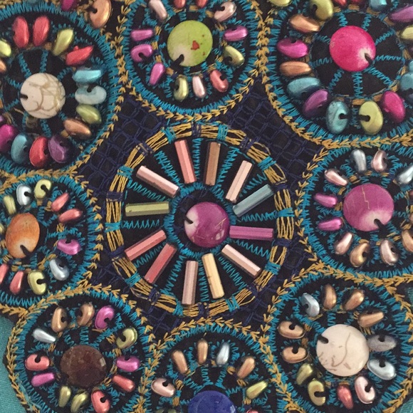 Never Worn Beaded Aquamarine blue gauze Tunic 14 - Picture 5 of 5